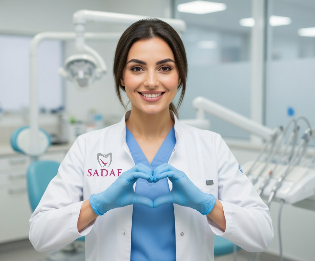 Врач клиники Sadaf в белом халате с логотипом клиники